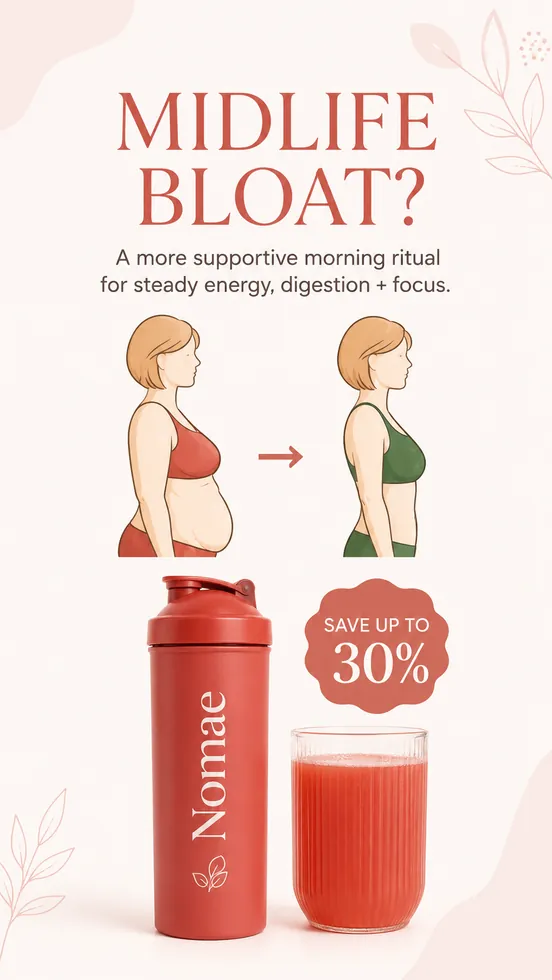 Meta ad screenshot for the Nomæ midlife bloating angle