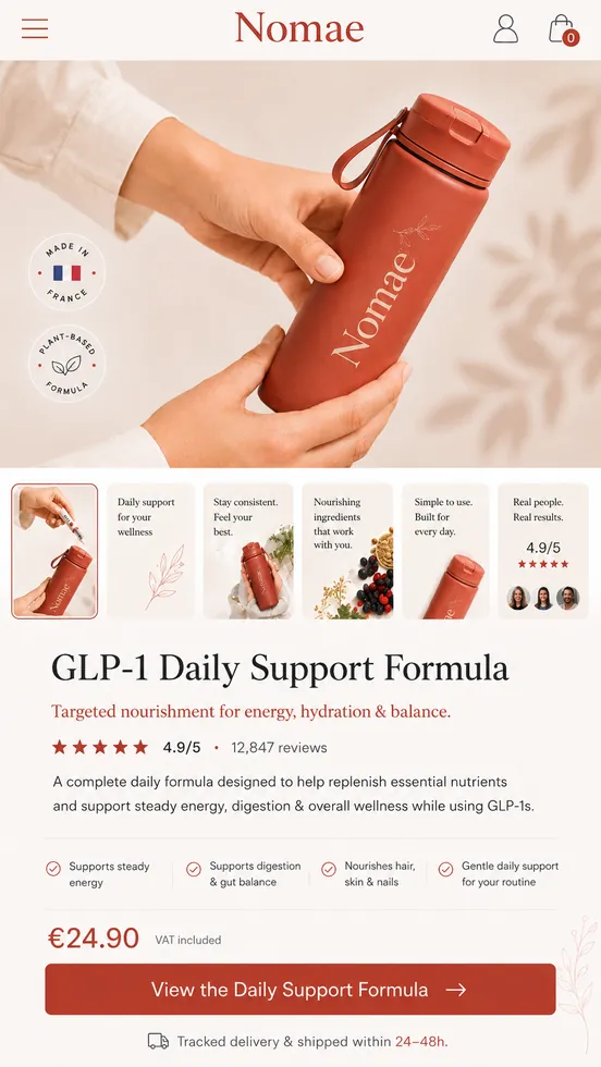 Generic Nomæ product page used for every winning ad angle