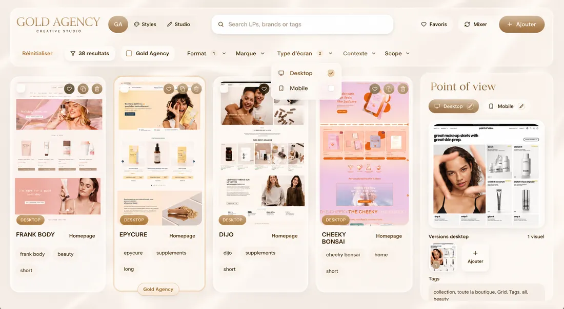Landing page library workspace
